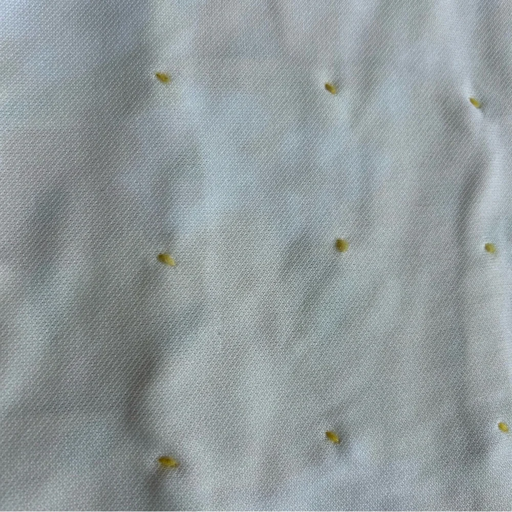 Vintage 1970s Handmade Polyester Quilt 35Wx42L Yellow/Green/White Pompoms